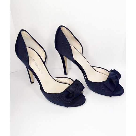Caparros Navy Blue Heels Bow Peep Toe Pump Dressy Nautical Formal Stiletto 9.5 B - Picture 8 of 16